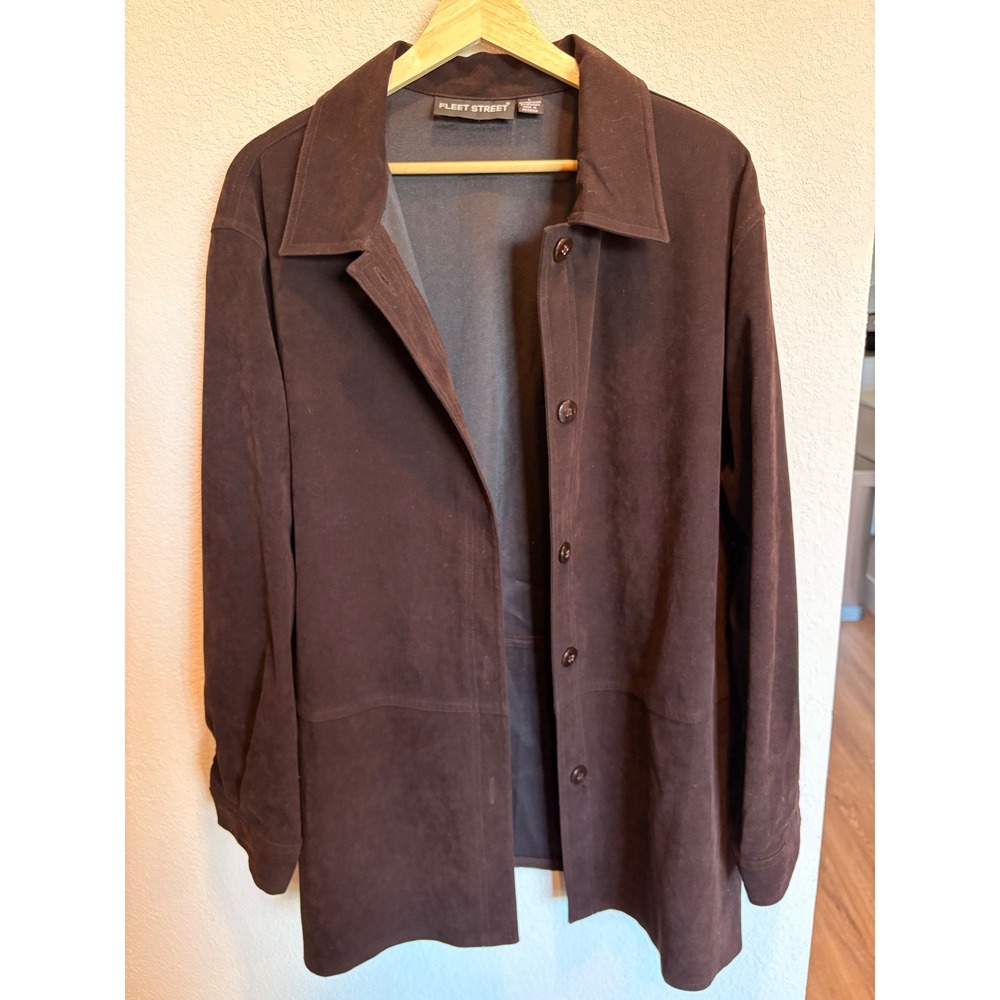 Vintage Fleet Street Brown Faux Suede Button Front Jacket Large Chocolate Coat